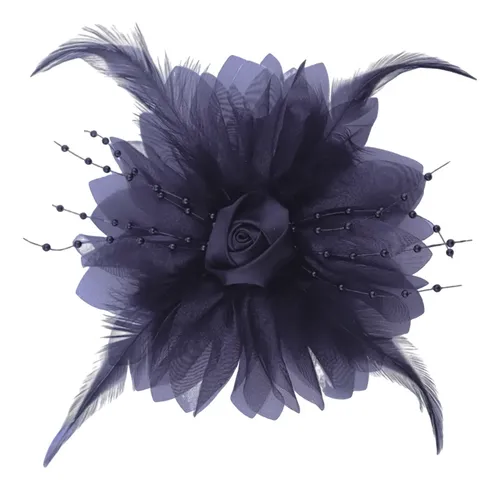 Elegante Broche Con Forma De Flor Y Plumas Para El Pelo, Com