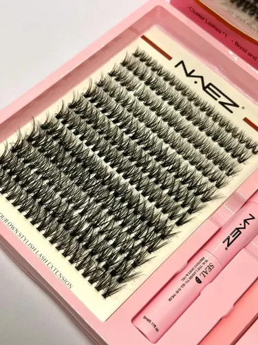 Pestañas Clúster Postizas Con Kit De Aplicación Naez Lash Negro Blast 40d 0.07 Largos Mix