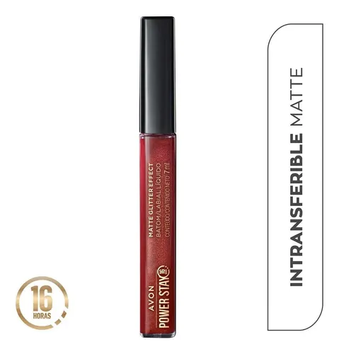 Labial Intransferible Power Stay Matte Effect Glitter Avon Color Russet Shock