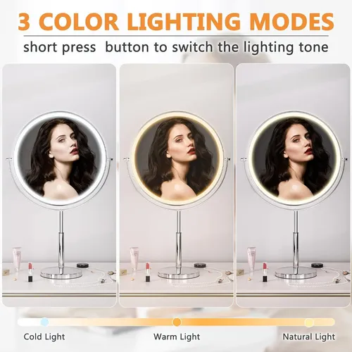Espejo De Maquillaje Hasipu De 25 Cm Con Luz Y Aumento 10x,