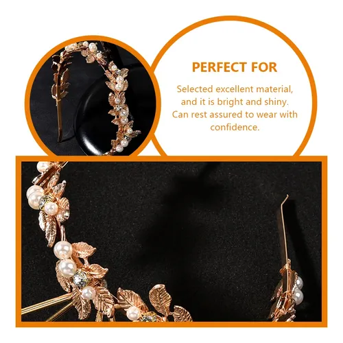 Diadema De Perlas Con Hojas Y Cristales Para Novia Rose Gold With White Pearls