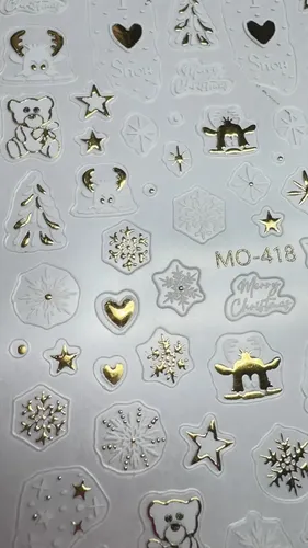 Stickers Para Uñas Cromados Destellos Moños Gemas 5d Y 6d Navidad dorado y blanco MO-418