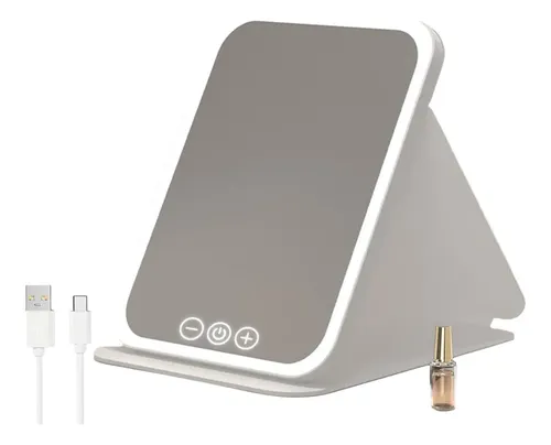 Espejo Cosmético Portátil, Plegable, Recargable Por Usb, Blanco
