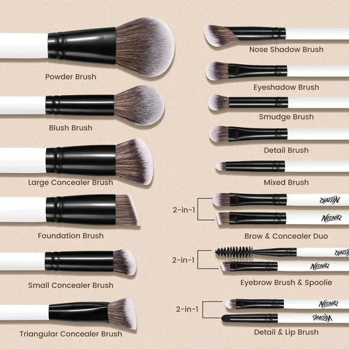 Set 14 Brochas Maquillaje Neoniq Cerdas Sintéticas Blanco