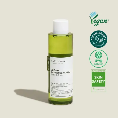 Tónico Facial Mary & May Cica Tea Tree AHA PHA Para Piel Grasa y Sensible 200 mL