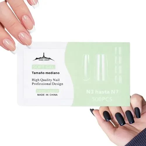 Tips Para Soft Gel Y Press On Nails Paris Night X500 Caja Color Transparente Forma Cuadrada