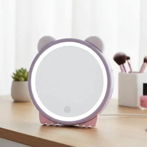 Espejo De Maquillaje Pie Luz Led Osito Niñas