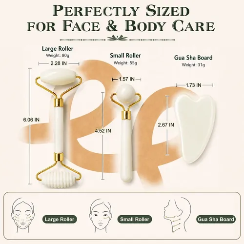 Set Masajeador Facial Jade Roller Gua Sha 3 Piezas Blanco