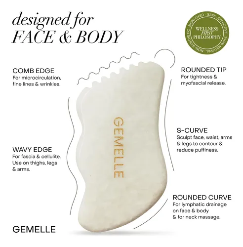 Gua Sha Gemelle Jade Blanco 5 Bordes Masaje Facial Corporal