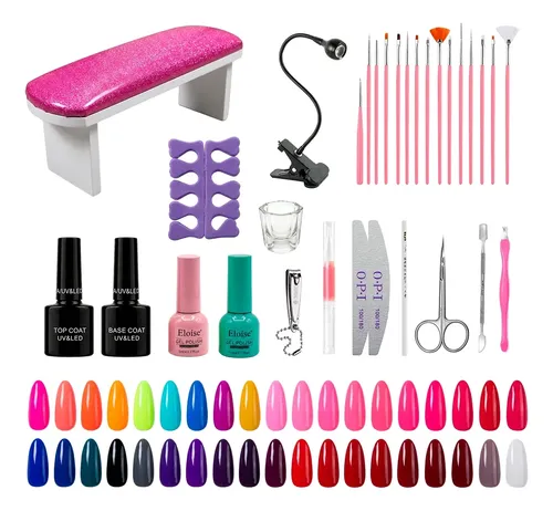 Kit Uñas Cabina Broche 5w Apoyamanos Pinceles Esmaltes Limas