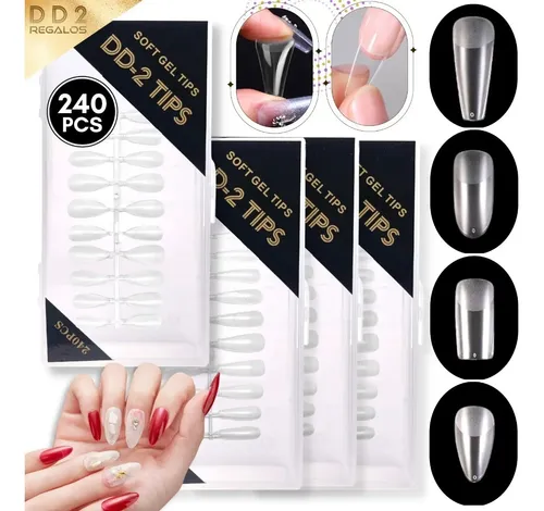 Tips Soft Gel Press On Caja X240u Ultra Fino Pre Limadas Dd2