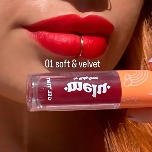 Gel de tinte labial Melu Ruby Rose de larga duración, excelente pigmentación, color coral limpio