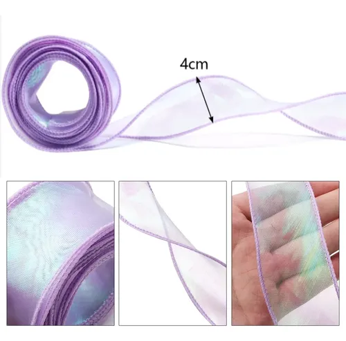 Kit 5 Rollos Cinta Organza Iridiscente Para Manualidades Celeste Lisa