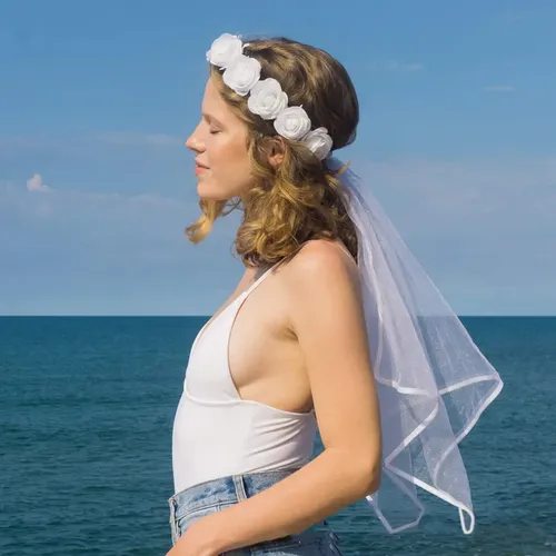 Diadema De Novia Floral Con Velo, Sombreros De Novia