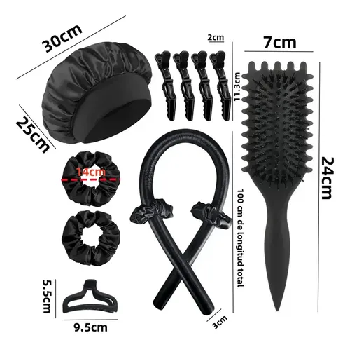 Cepillo De Rulo + Gorro De Dormir + Tubo Para Cabello Negro