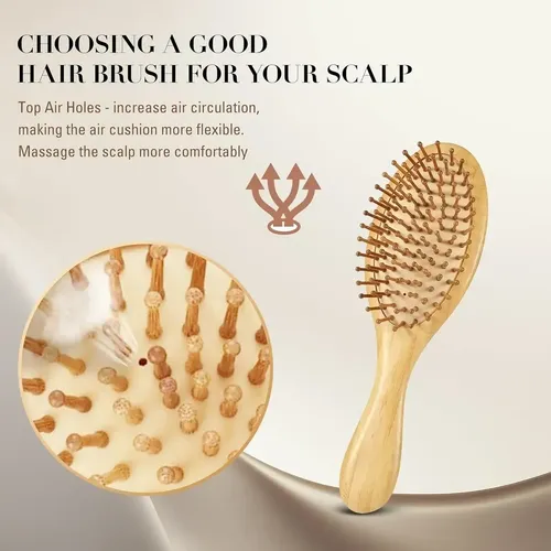 Cepillo Para Cabello De Madera Masajeador Beige Bz7