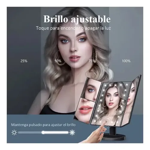 Espejo Maquillaje Luz Tríptica Aumento 3x/2x/10x Buen