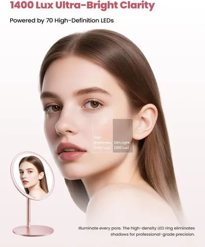 Bonito Espejo De Maquillaje Con Iluminación Rosa, 70 Led, 14