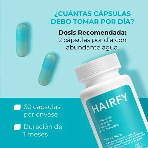 Vitaminas para el cabello Hairfy – Pelo, Piel y uñas con Biotina, Colágeno y 20 ingredientes más, para Mujeres y Hombres – 60 cápsulas