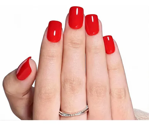 Uñas Postizas Rojas Cortas Cuadradas Herlight 30u +