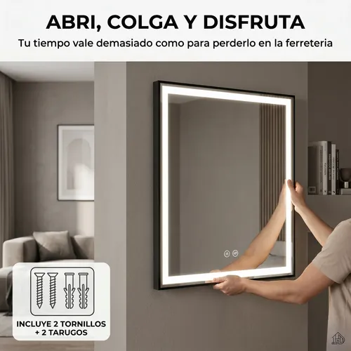 Espejo Rectangular Baño 60×80 Led Desempañante Tactil