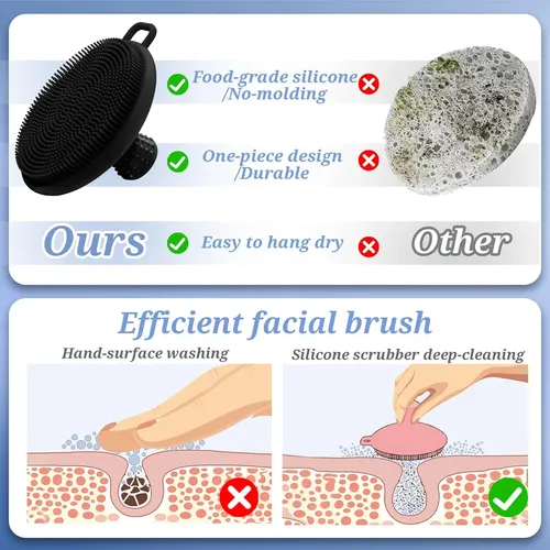Set 4 Exfoliantes Silicona Negro Para Cuerpo Y Rostro