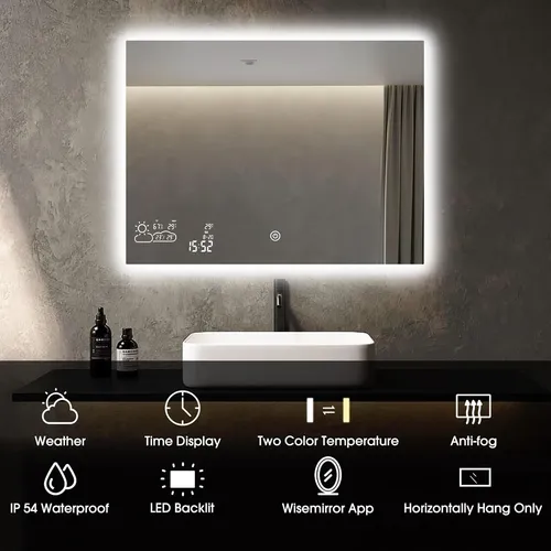 Espejo Led Baño Anti Vaho Doble Luz Wifi 80×60 Cm