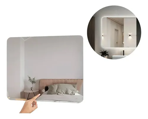 Espejo Horizontal Borde Curvo Luz Led Trasera 70×50
