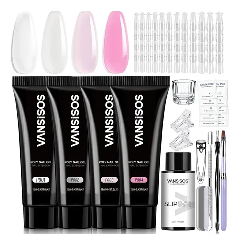Kit Gel Poligel Uñas Vansisos 4 Colores Completo
