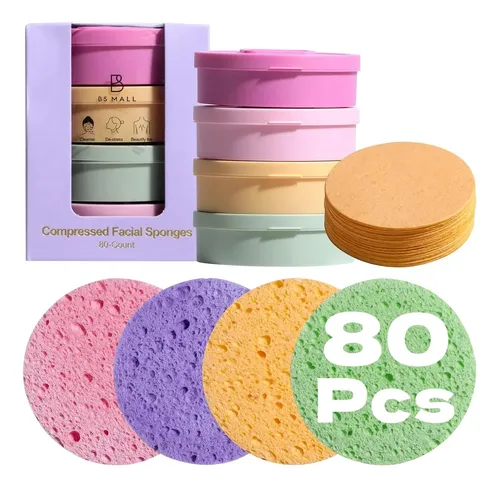 Esponjas Faciales Comprimidas Bs-mall, 80 Unidades, Reutiliz