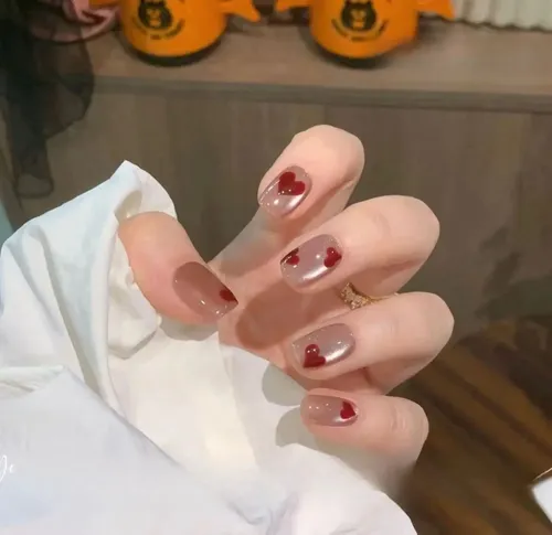Uñas Postizas Press On Autoadhesiva Set Completo Corazones