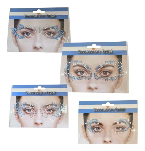 Kit Mundial Glitter Maquillaje Facial Azul Plata Strass