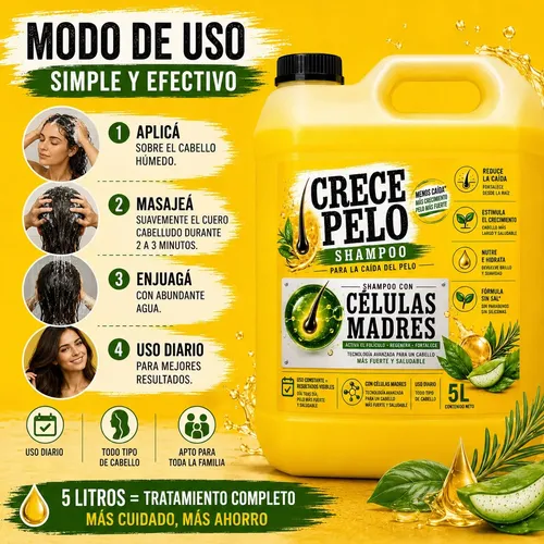 Shampoo Celulas Madre + Biotina Anti Caida + Crecimiento 5lt