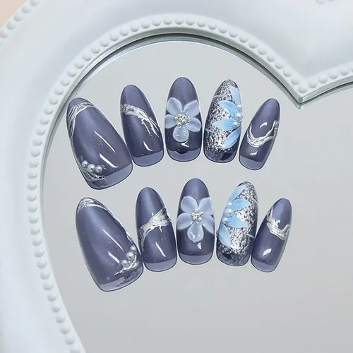 Uñas Postizas Acrílicas Almendra 30u Con Diseño De