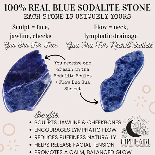 Set Gua Sha Piedra Sodalita Azul Facial Y Cuello