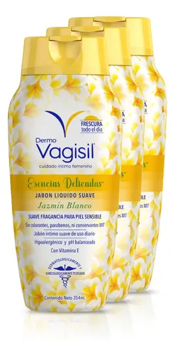 Pack Jabón Líquido Íntimo DermoVagisil Esencias Delicadas Jazmin Blanco 3 Unidades