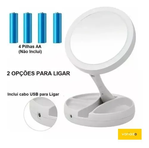 Espejo De Maquillaje Plegable Con Luz Led Con Zoom De Doble