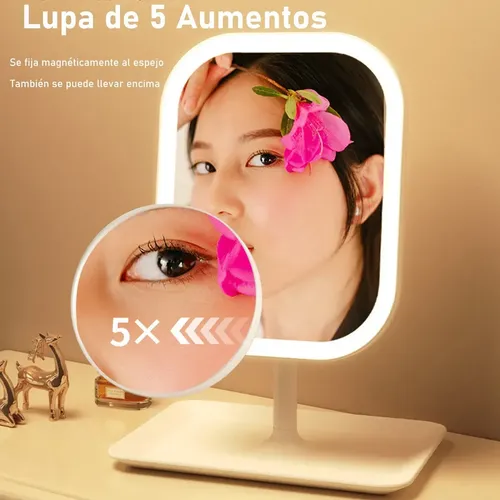 Espejo For Maquillaje Con Luz Recargable Usb Lupa 5 Veces
