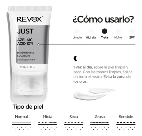 Solución Iluminadora Just Ácido Azelaico 10% X30ml Revox