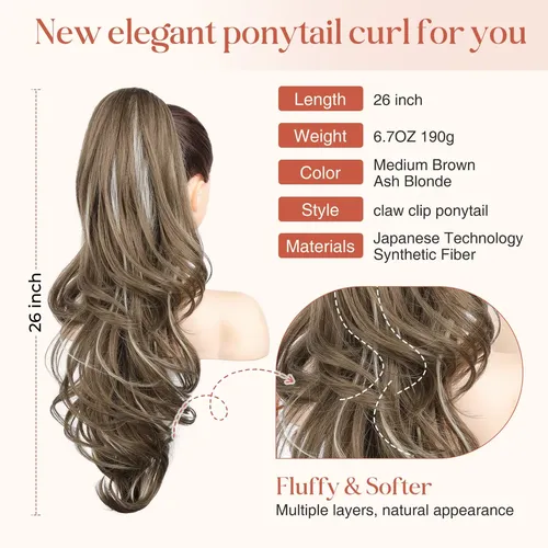 Extensión De Cola De Caballo Flufymooz De 66 Cm, Cabello Ond