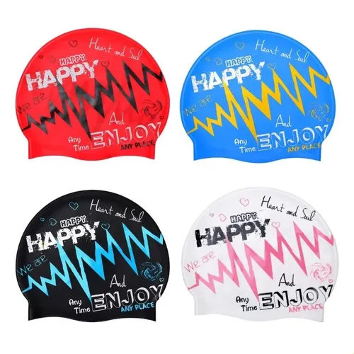 Gorros De Natación De Silicona Para Hombre, Gorro De Baño Im Blanco Printed Graphic Text And Heart Pattern Adulto