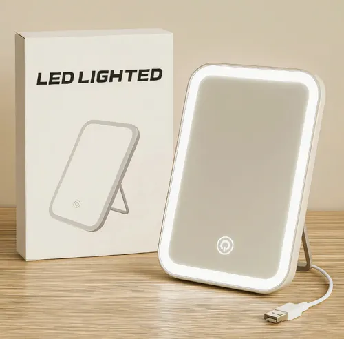Espejo Maquillaje Luz Led Usb Recargable Giratorio Aumento
