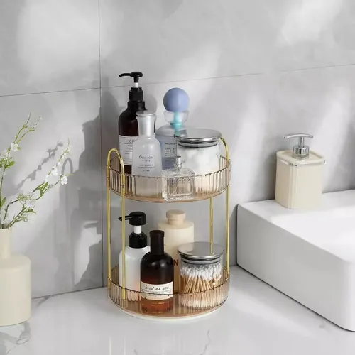 Organizador De Maquillaje De Acrílico Giratorio 2 Pisos 23cm