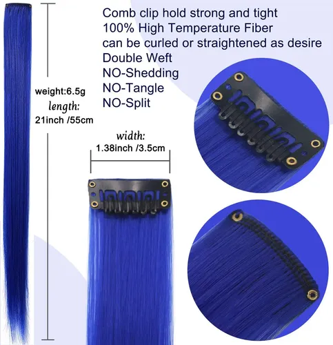Extensiones De Pelo Mechas De Colores 9u 55cm Azul