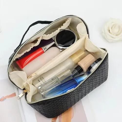 Bolsa De Almacenamiento De Cosméticos Tejida De Cuero Pu De