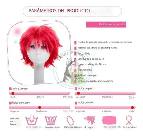 Peluca Azul Claro For Hombre Cos Short Hair