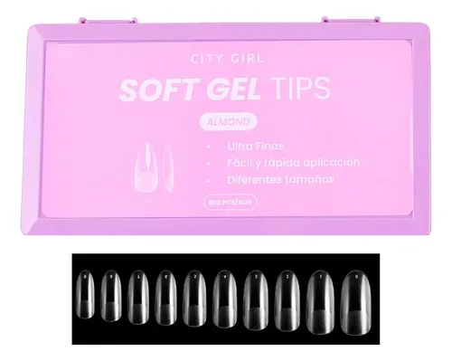 Uñas Postizas Largas Brillantes Almendra Press On Soft Gel City Girl