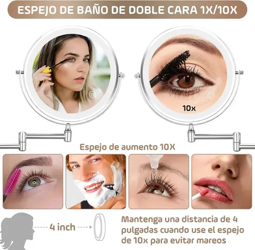 Espejo De Maquillaje De Pared Recargable Con Tricolor Luz