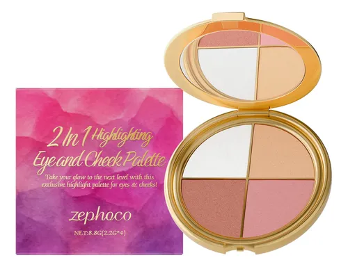 Paleta Iluminadora Zephoco Ojos Mejillas 4 Tonos Rosa Pálido