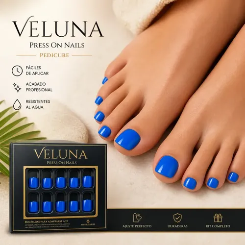 Uñas Press On Para Pies Kit Completo Reutilizable Veluna – Azul